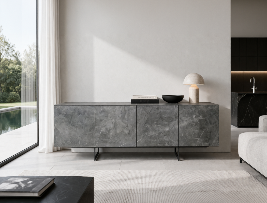 Etna Sintered Stone Sideboard, Grey (Glossy)