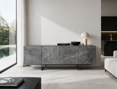 Etna Sintered Stone Sideboard, Grey (Glossy)