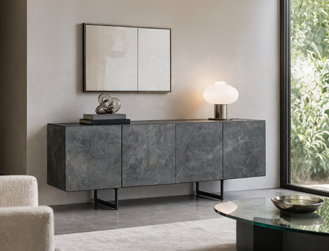 Etna Sintered Stone Sideboard, Grey (Glossy)