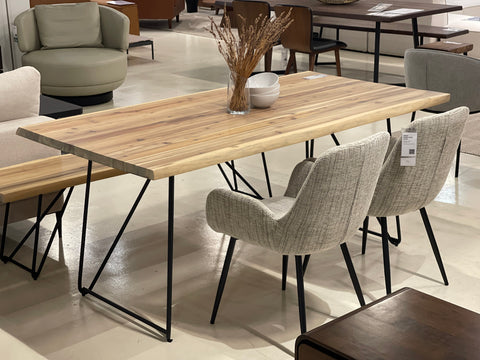 Barcelona Live Edge Solid Wood Dining Table, Whitewash (Free Barcelona Bench)