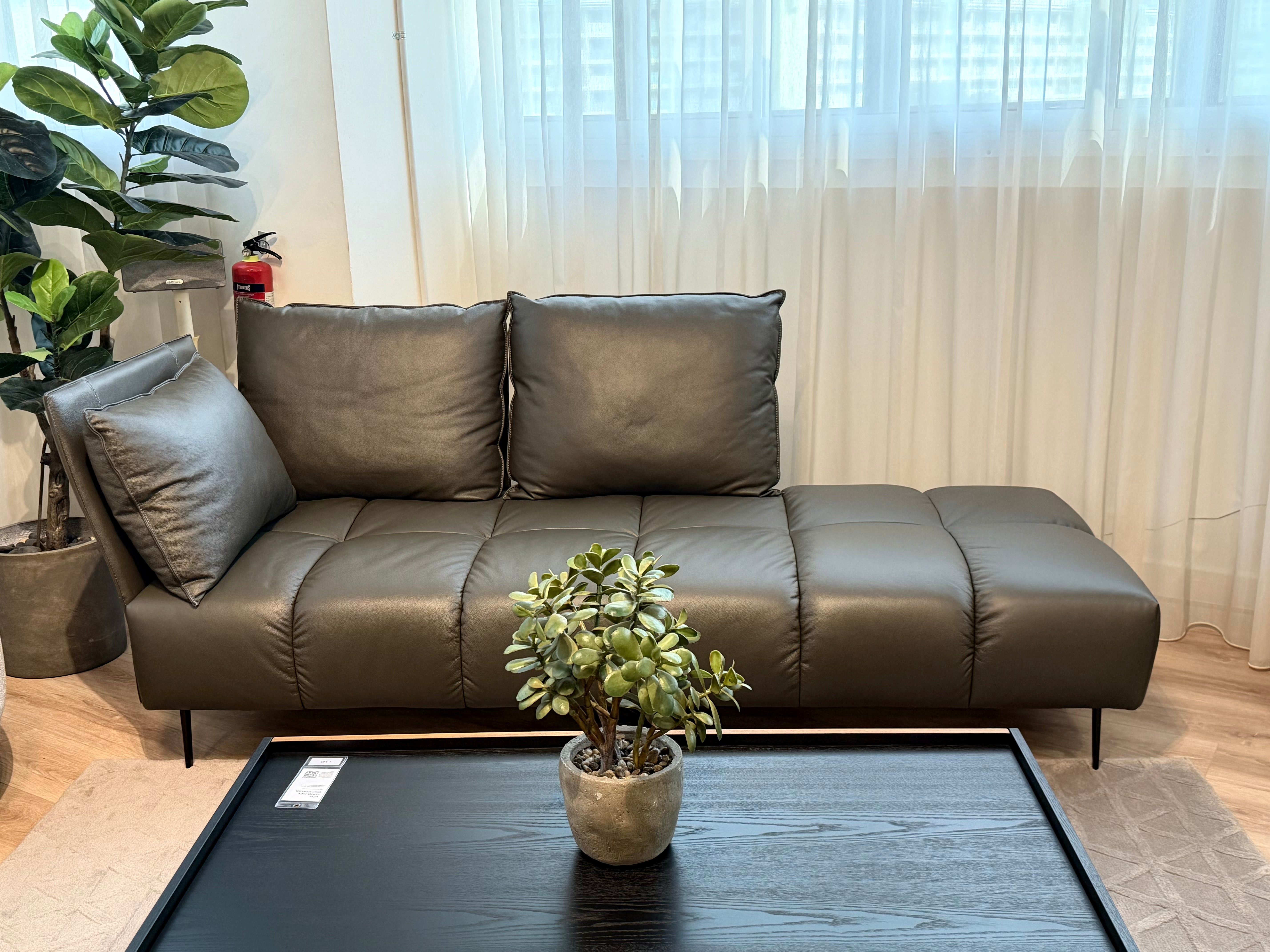 Nico Left Facing Leather Corner Chaise, Dark Grey