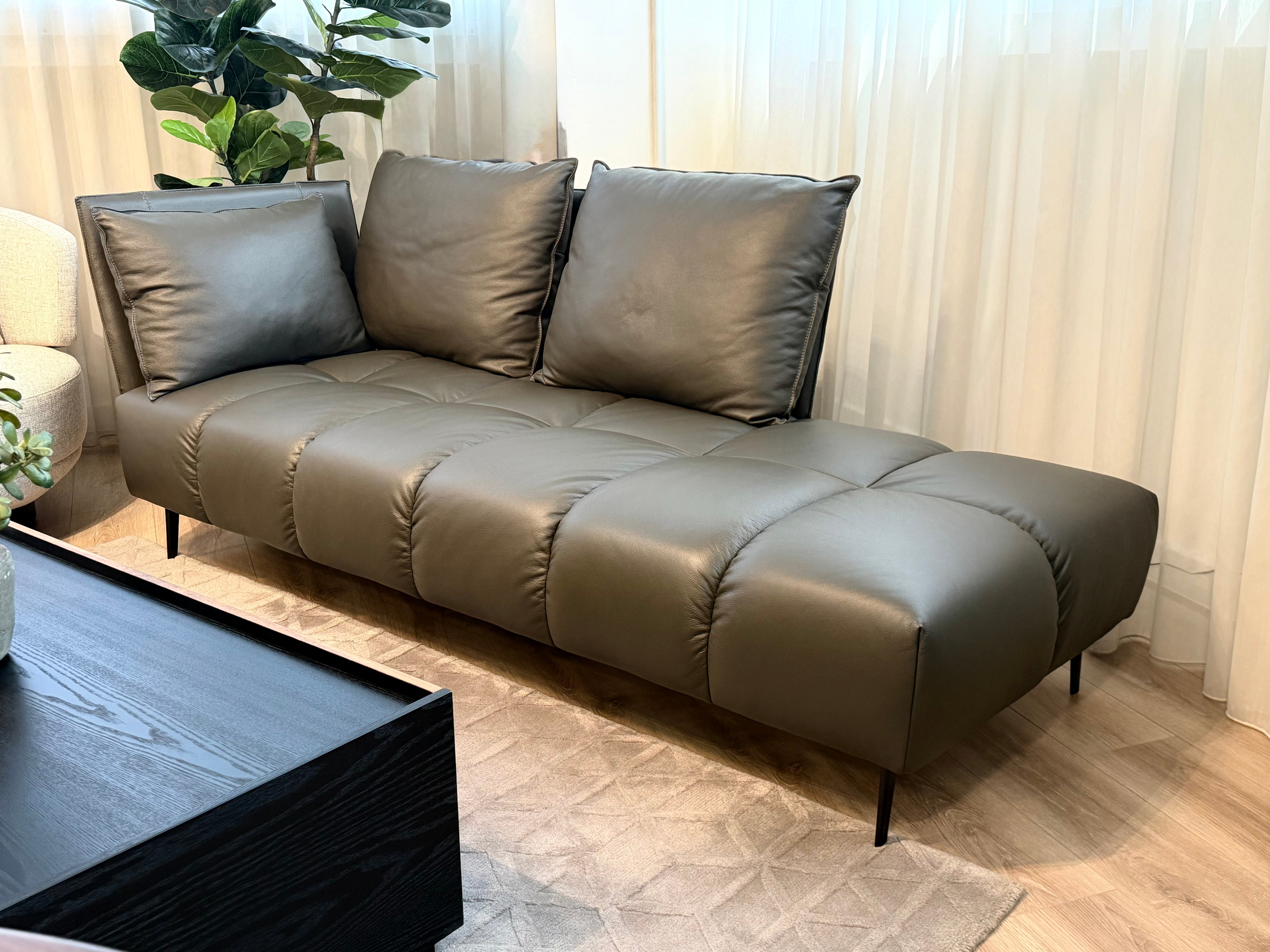 Nico Left Facing Leather Corner Chaise, Dark Grey