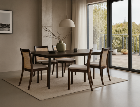 Finn Rattan Dining Chair, Frost White - Water Repellent Fabric