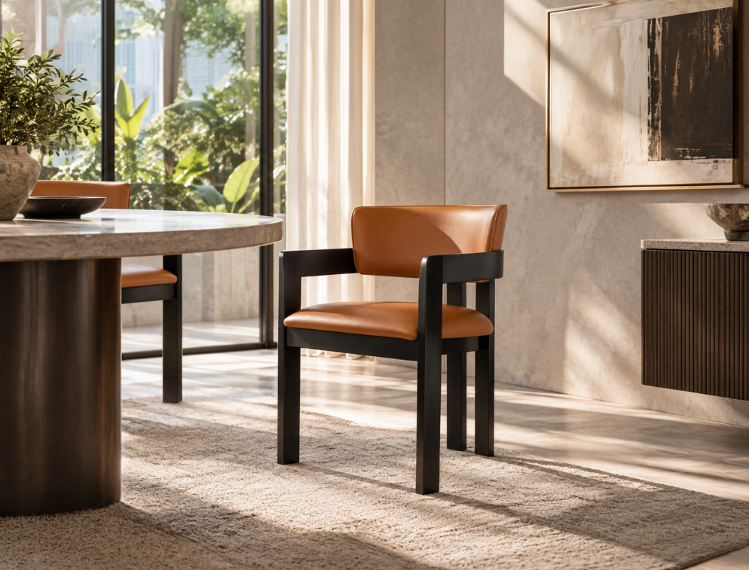 Gustav Dining Arm Chair (Top Grain Leather), Honey Brown