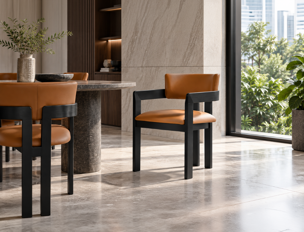 Gustav Dining Arm Chair (Top Grain Leather), Honey Brown
