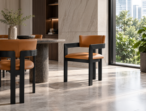 Gustav Dining Arm Chair (Top Grain Leather), Honey Brown