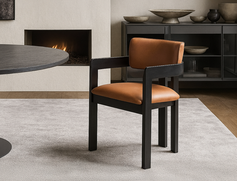 Gustav Dining Arm Chair (Top Grain Leather), Honey Brown