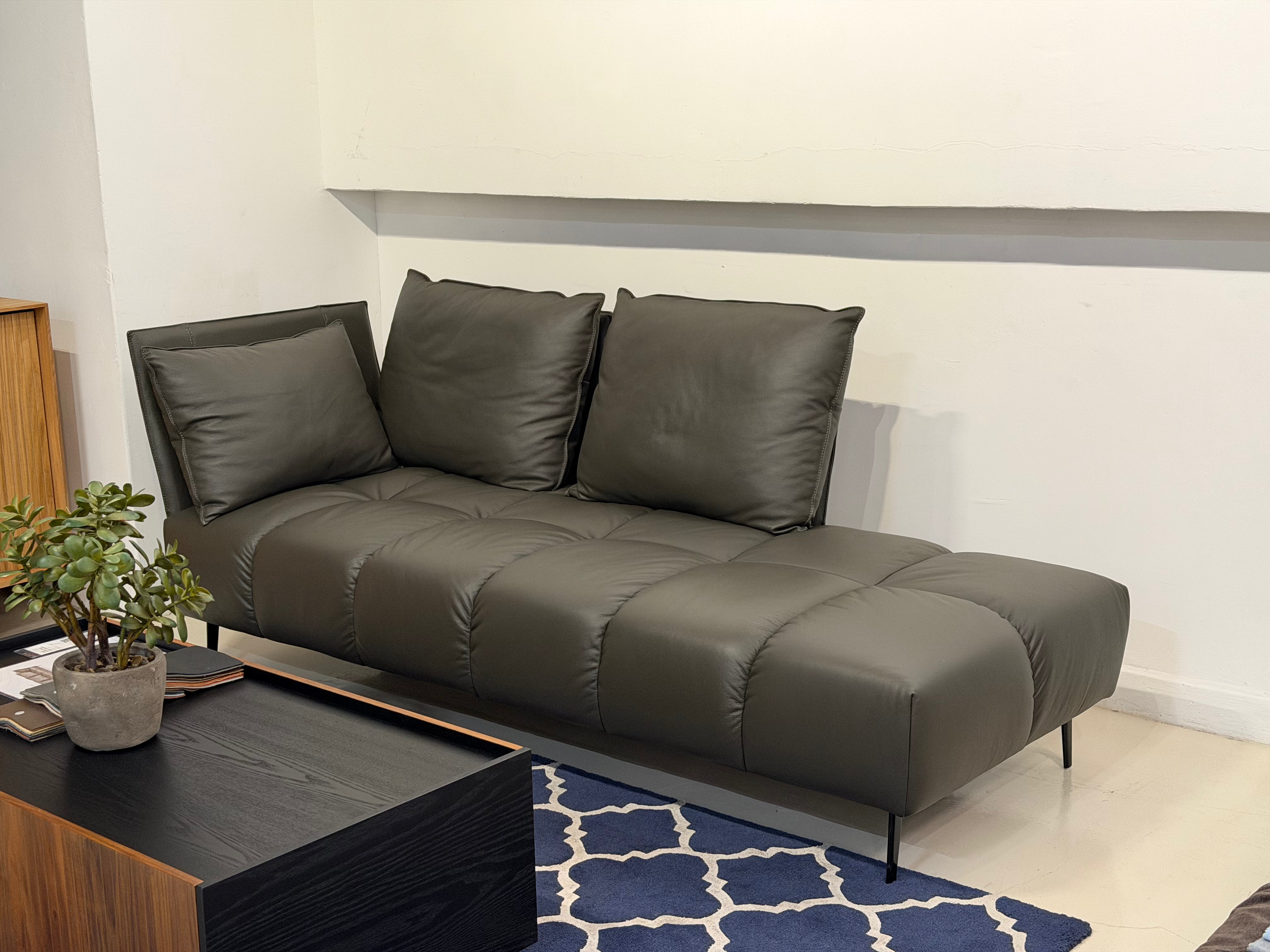 Nico Left Facing Leather Corner Chaise, Dark Grey