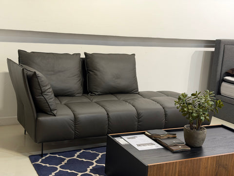Nico Left Facing Leather Corner Chaise, Dark Grey