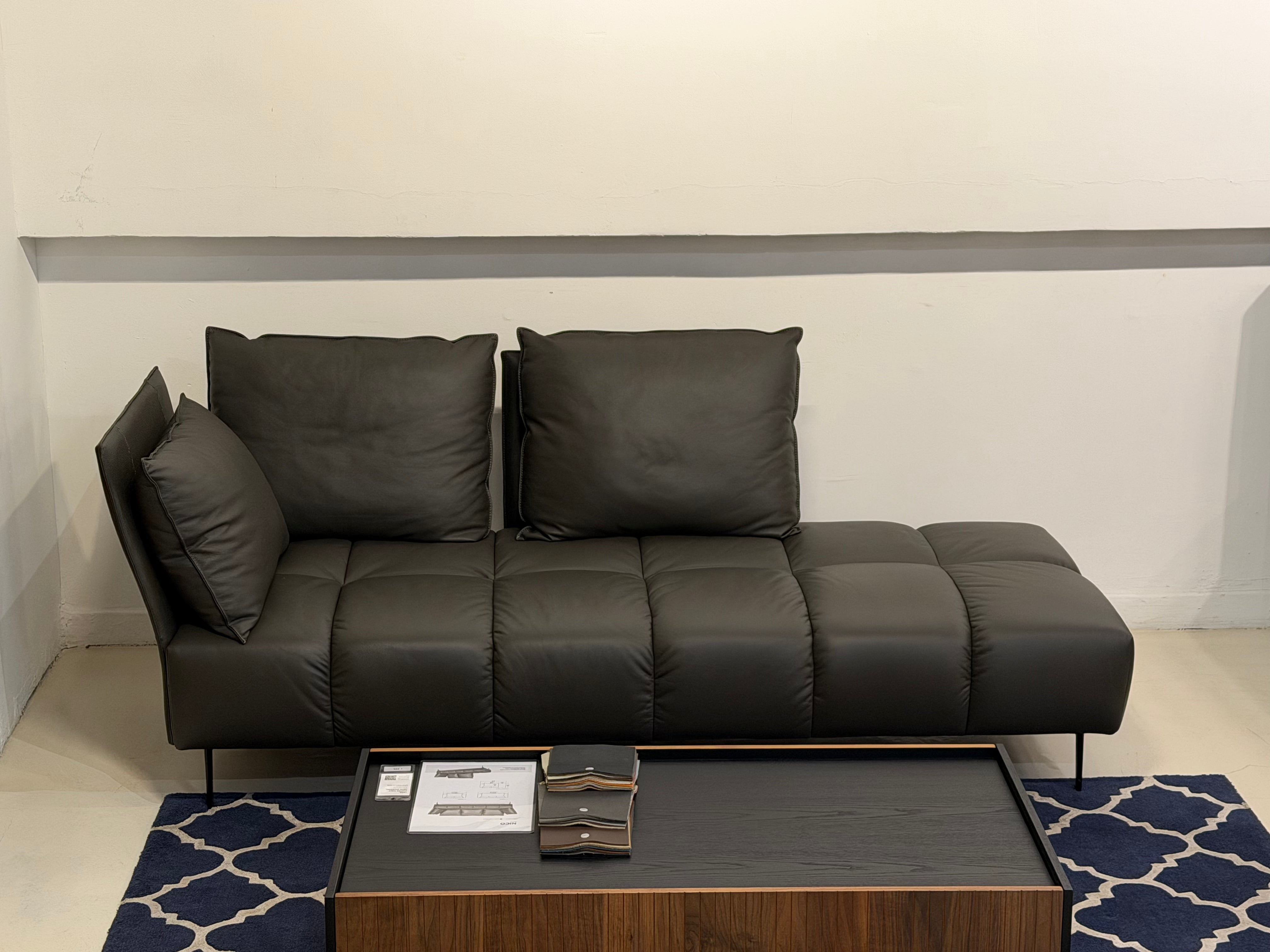 Nico Left Facing Leather Corner Chaise, Dark Grey