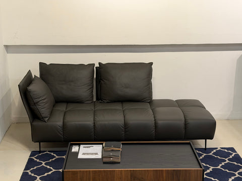 Nico Left Facing Leather Corner Chaise, Dark Grey