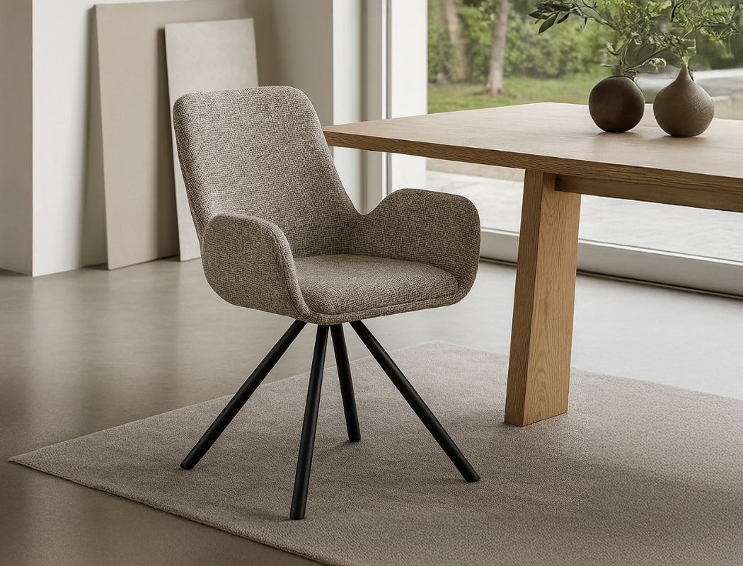 Kinsley Fabric Swivel Dining Arm Chair, Toffee - Pet Friendly Fabric