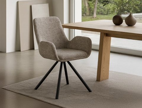 Kinsley Fabric Swivel Dining Arm Chair, Toffee - Pet Friendly Fabric