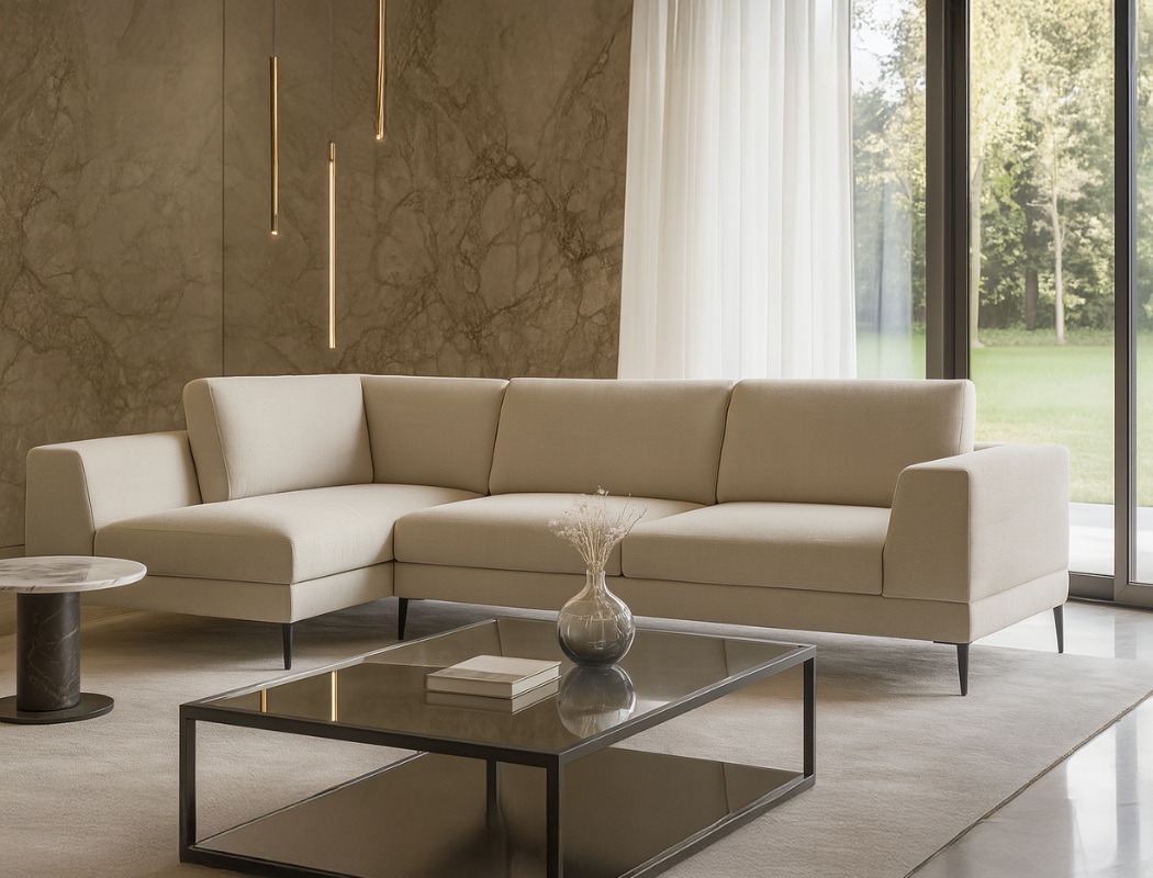 Liam Left Facing L-Shape Sofa, Bottega White
