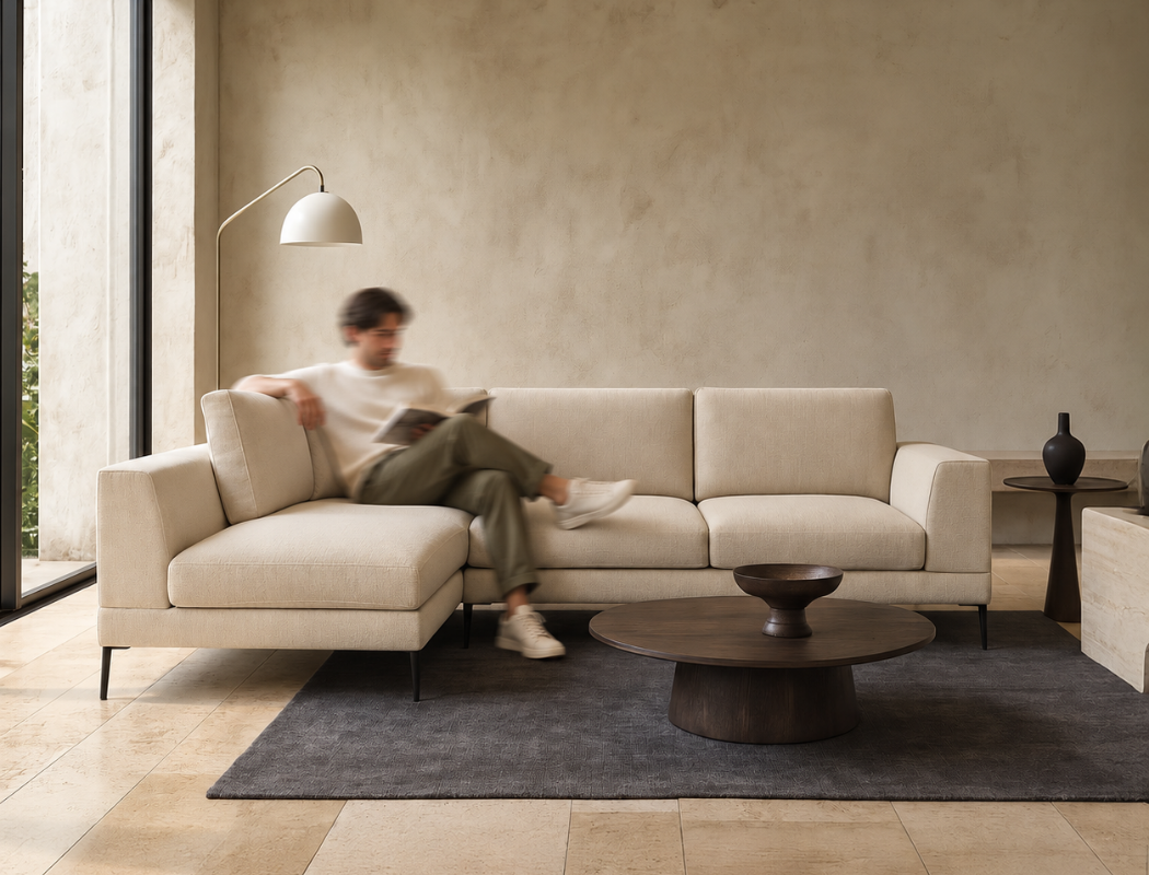 Liam Left Facing L-Shape Sofa, Bottega White