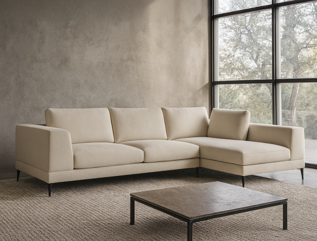 Liam Right Facing L-Shape Sofa, Bottega White