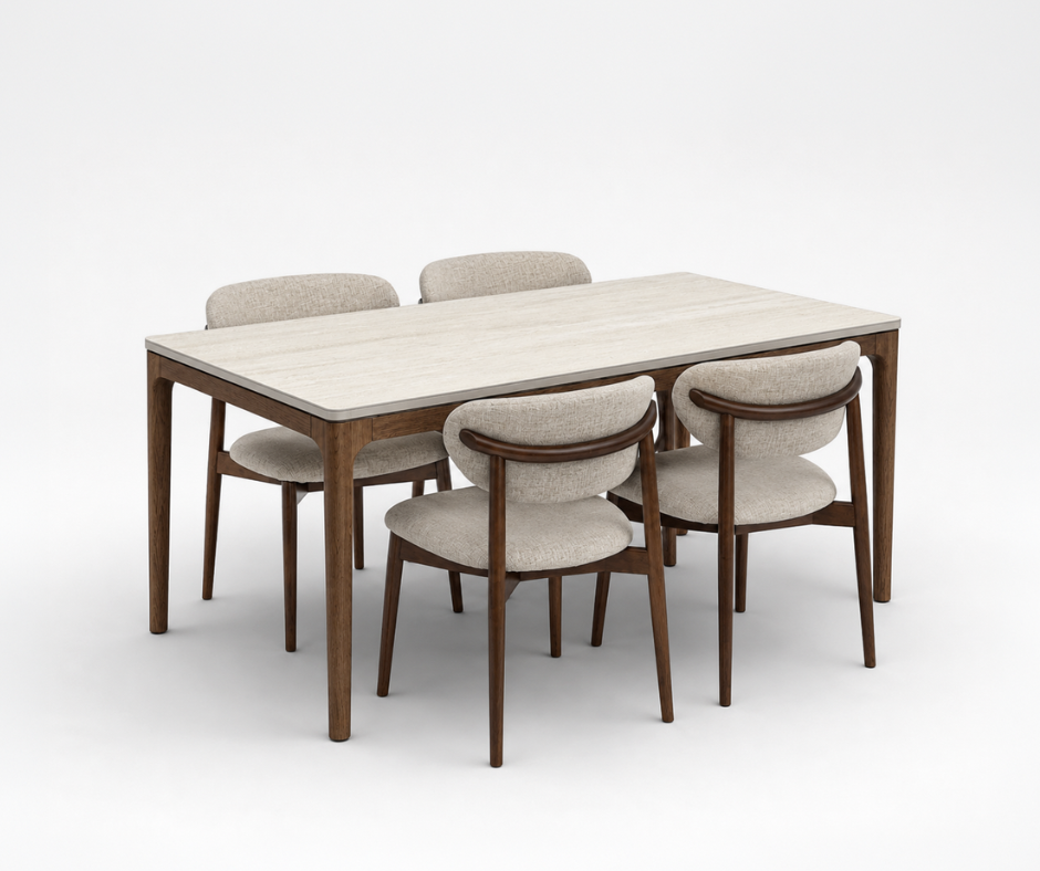 Lindon Dining Table (160cm) with 4 Yumi Chair, Sand Grey Set