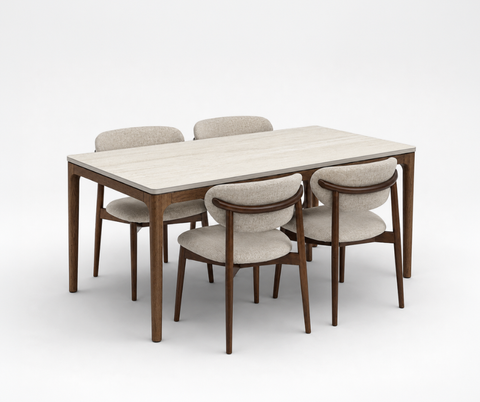 Lindon Dining Table (160cm) with 4 Yumi Chair, Sand Grey Set