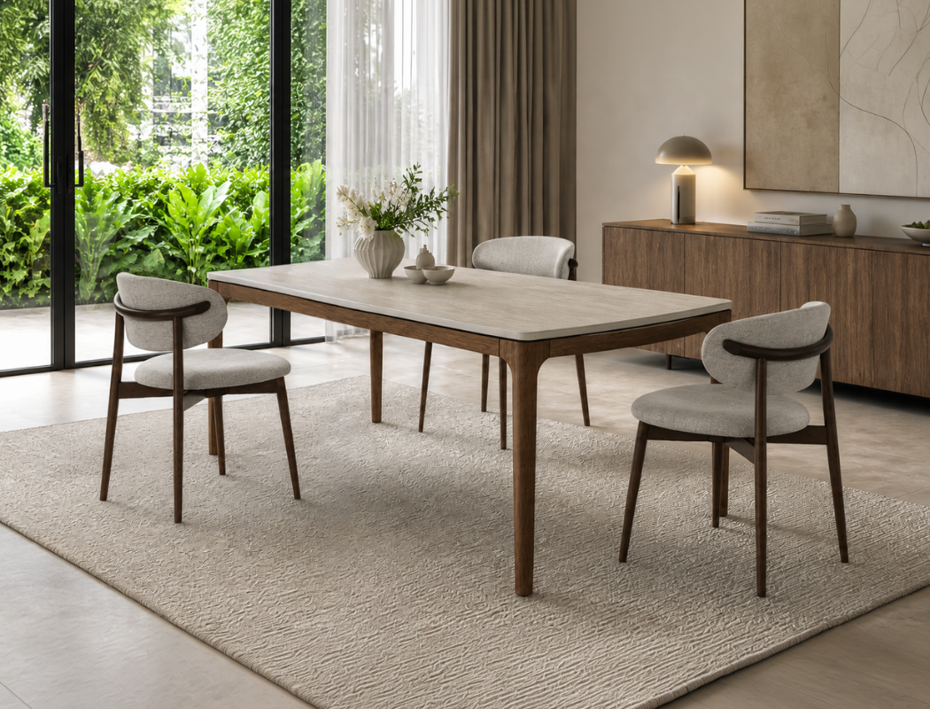 Lindon Travertine Dining Table, Sintered Stone (160cm)