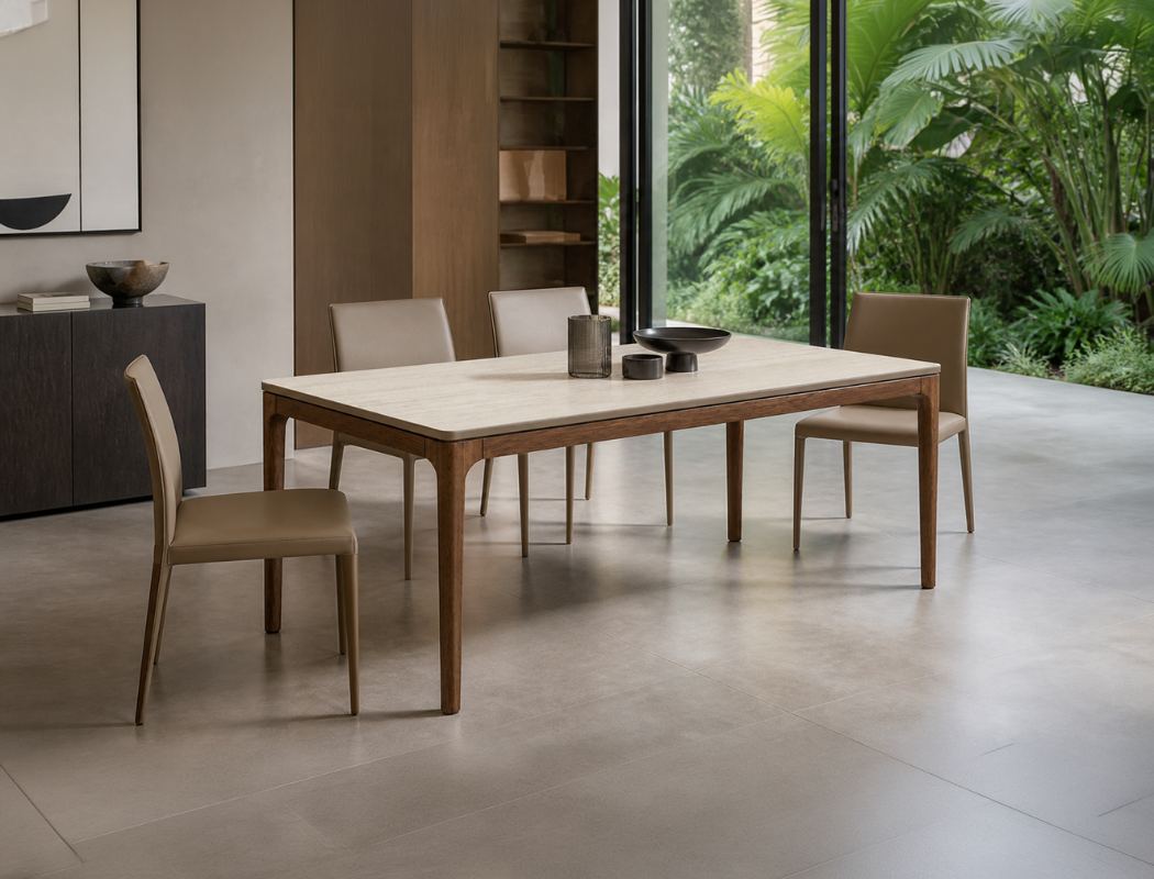 Lindon Travertine Dining Table, Sintered Stone (160cm)