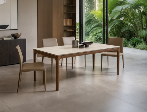 Lindon Travertine Dining Table, Sintered Stone (160cm)