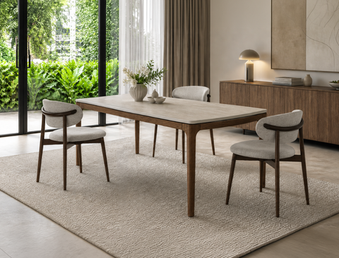 Lindon Travertine Dining Table, Sintered Stone (160cm)