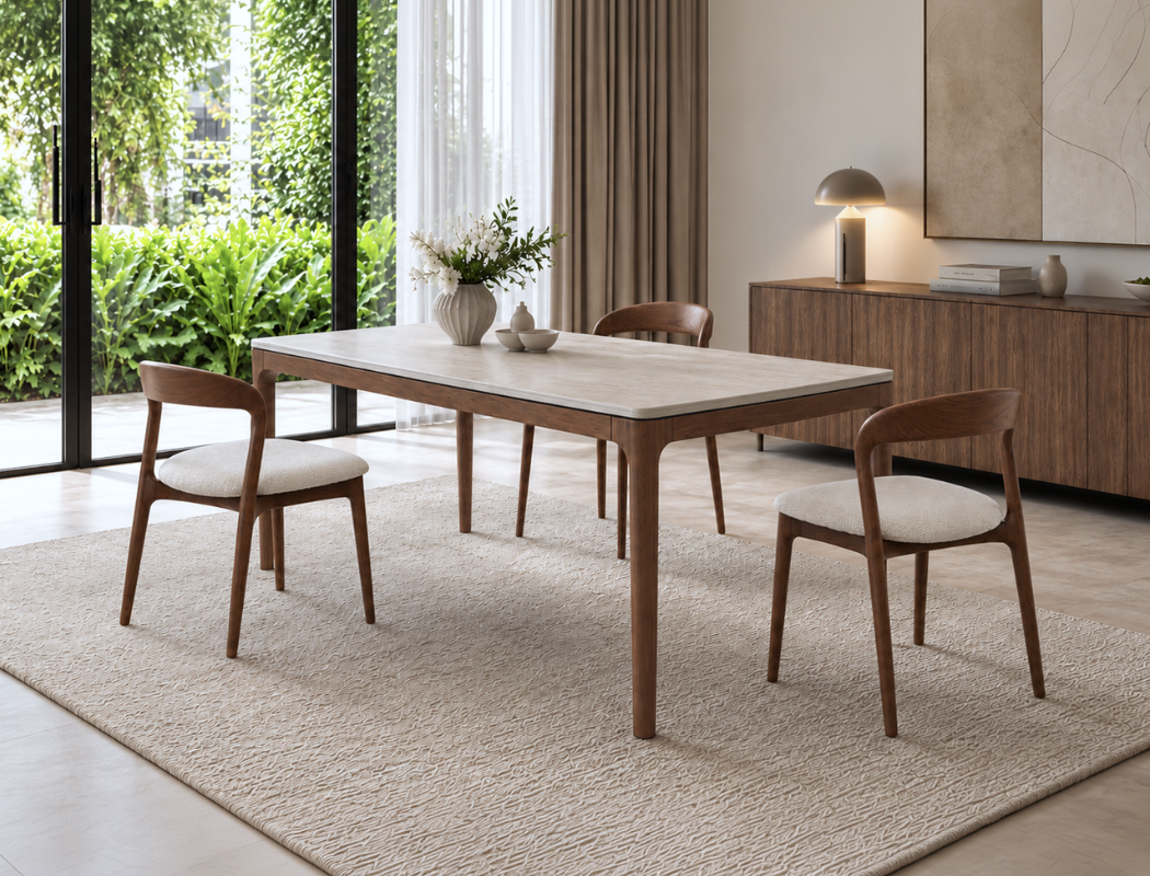 Lindon Travertine Dining Table, Sintered Stone (160cm)