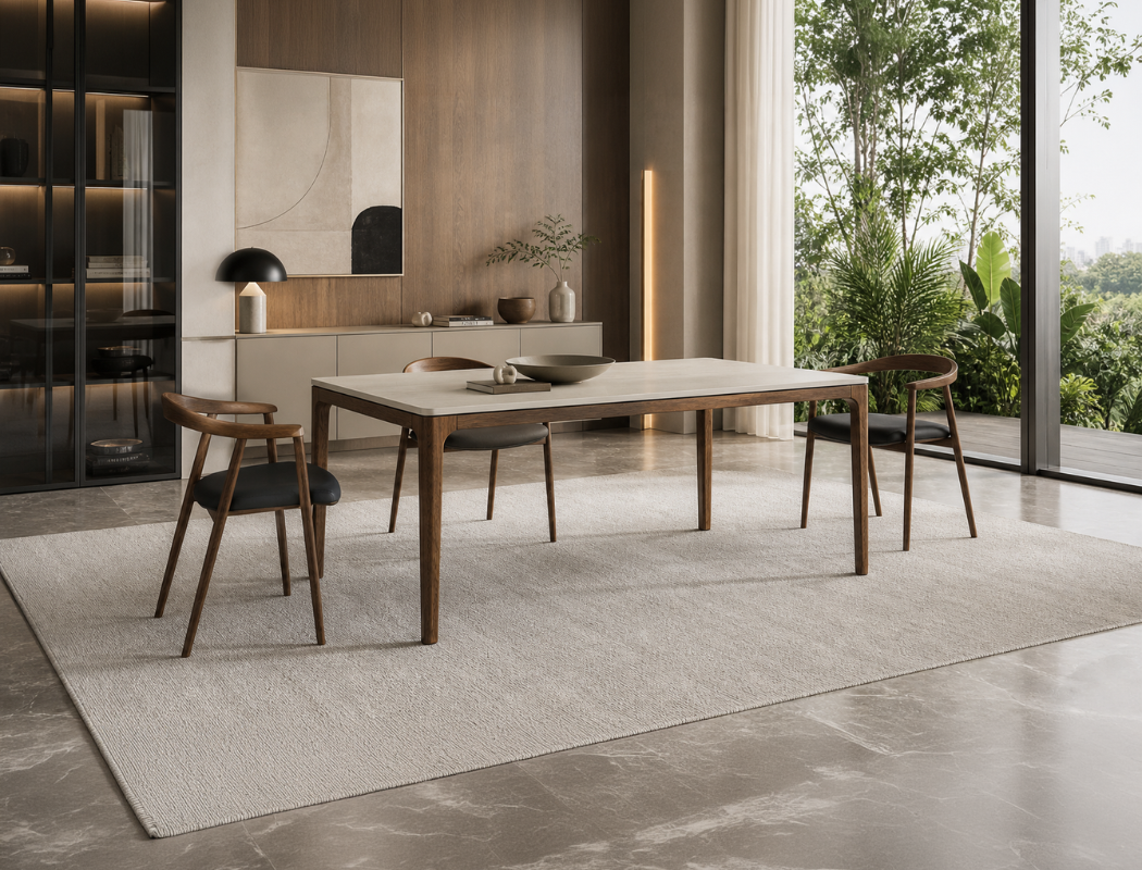 Lindon Travertine Dining Table, Sintered Stone (180cm)
