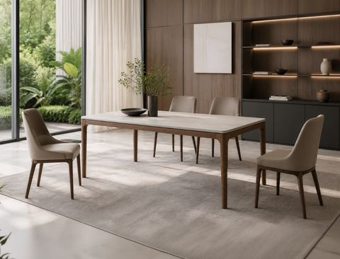 Lindon Travertine Dining Table, Sintered Stone (180cm)