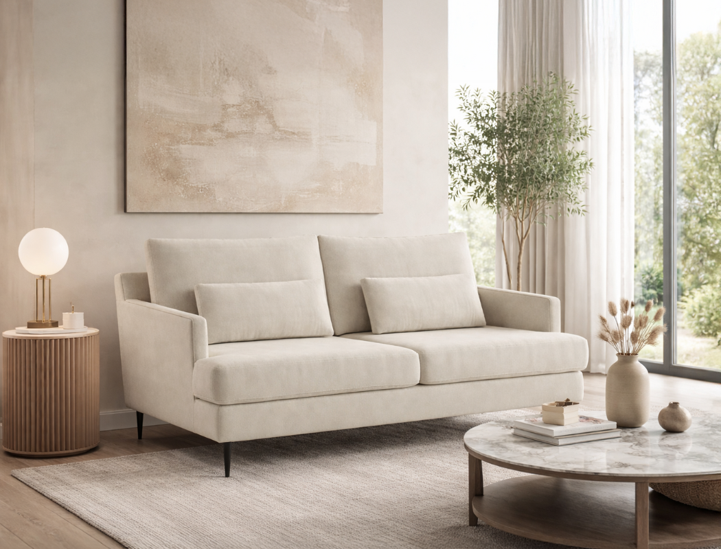 Luna 3 Seater Sofa with Lumbar Cushion Set, Chalk Beige - Pet Friendly Fabric