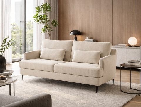 Luna 3 Seater Sofa with Lumbar Cushion Set, Chalk Beige - Pet Friendly Fabric