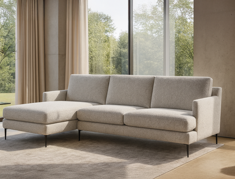 Luna Left Facing L-Shape Sofa, Pebble Boucle