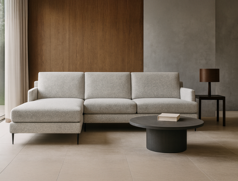 Luna Left Facing L-Shape Sofa, Pebble Boucle