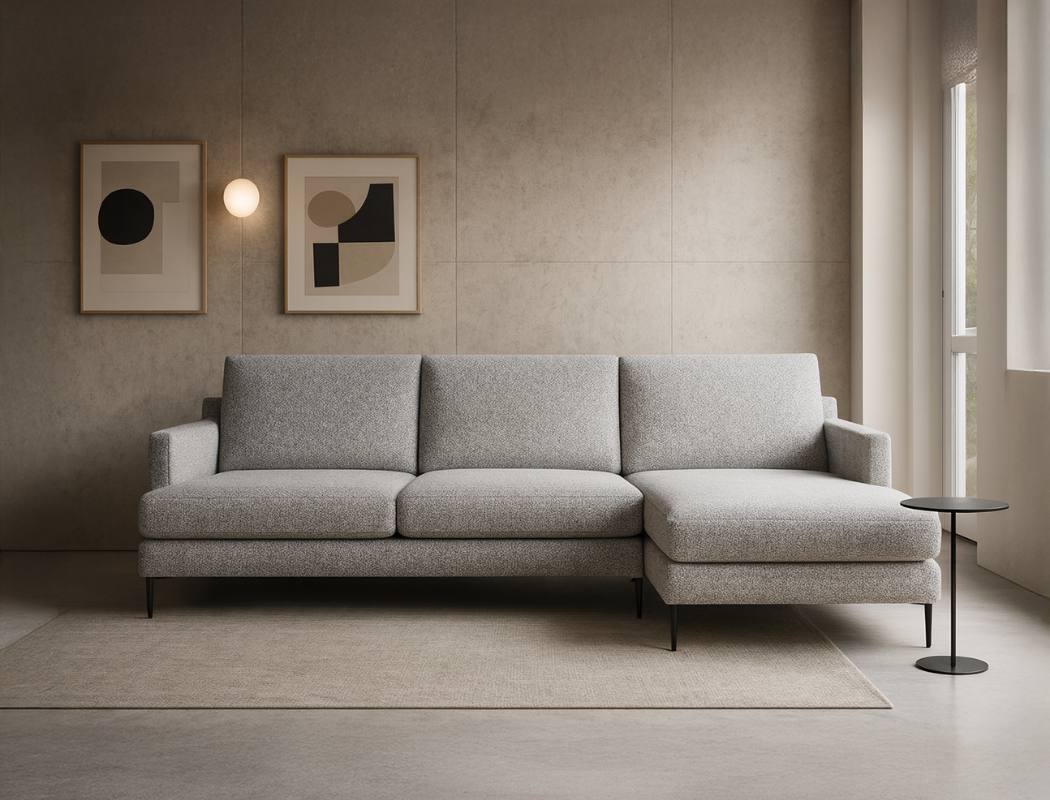 Luna Right Facing L-Shape Sofa, Pebble Boucle