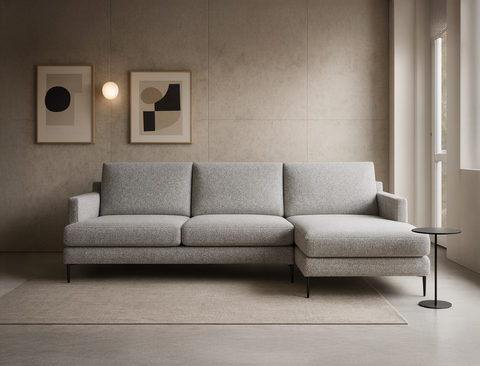 Luna Right Facing L-Shape Sofa, Pebble Boucle