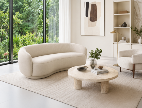 Lyra Curve 3 Seater Sofa, Parchment Sand - Pet Friendly Fabric