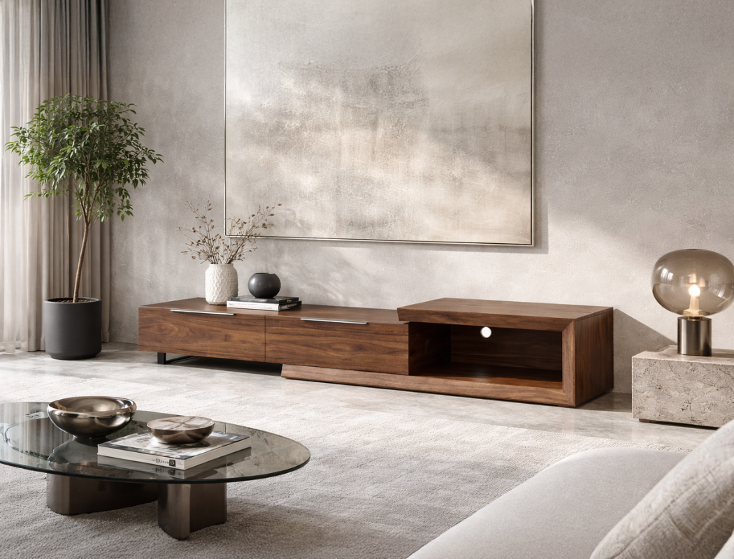 Mateo Wood TV Console (Extendable), American Walnut