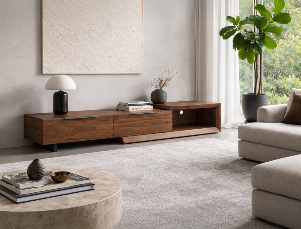 Mateo Wood TV Console (Extendable), American Walnut