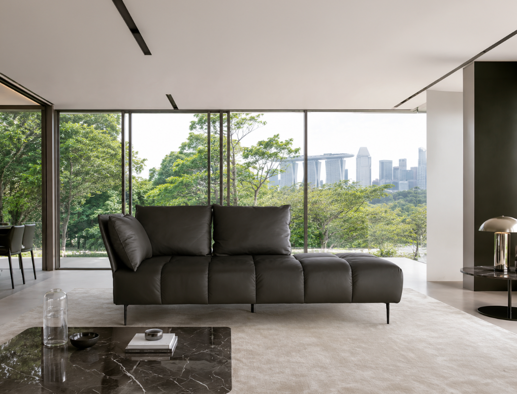 Nico Left Facing Leather Corner Chaise, Dark Grey