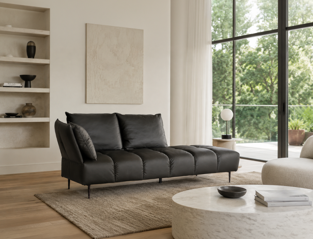 Nico Left Facing Leather Corner Chaise, Dark Grey