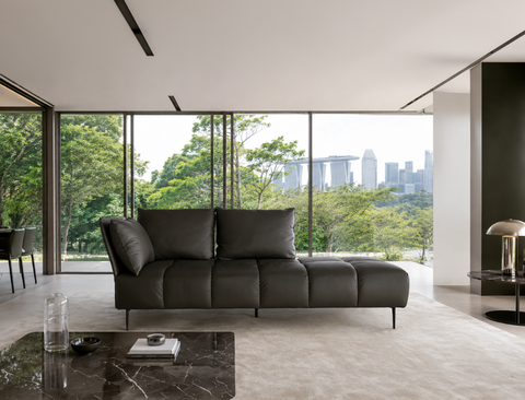 Nico Left Facing Leather Corner Chaise, Dark Grey