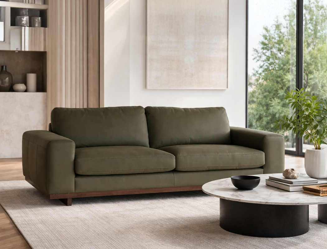 Princeton 3.5 Seater Leather Sofa (Premium), Army Green