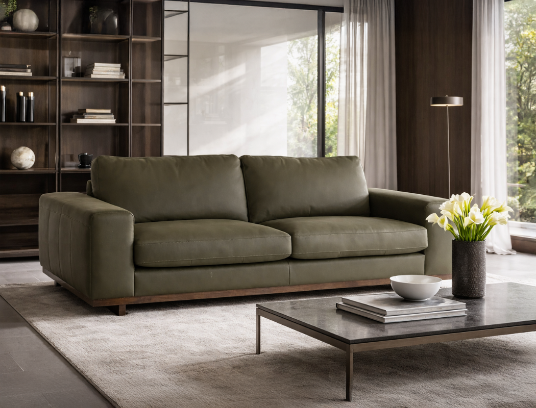 Princeton 3.5 Seater Leather Sofa (Premium), Army Green