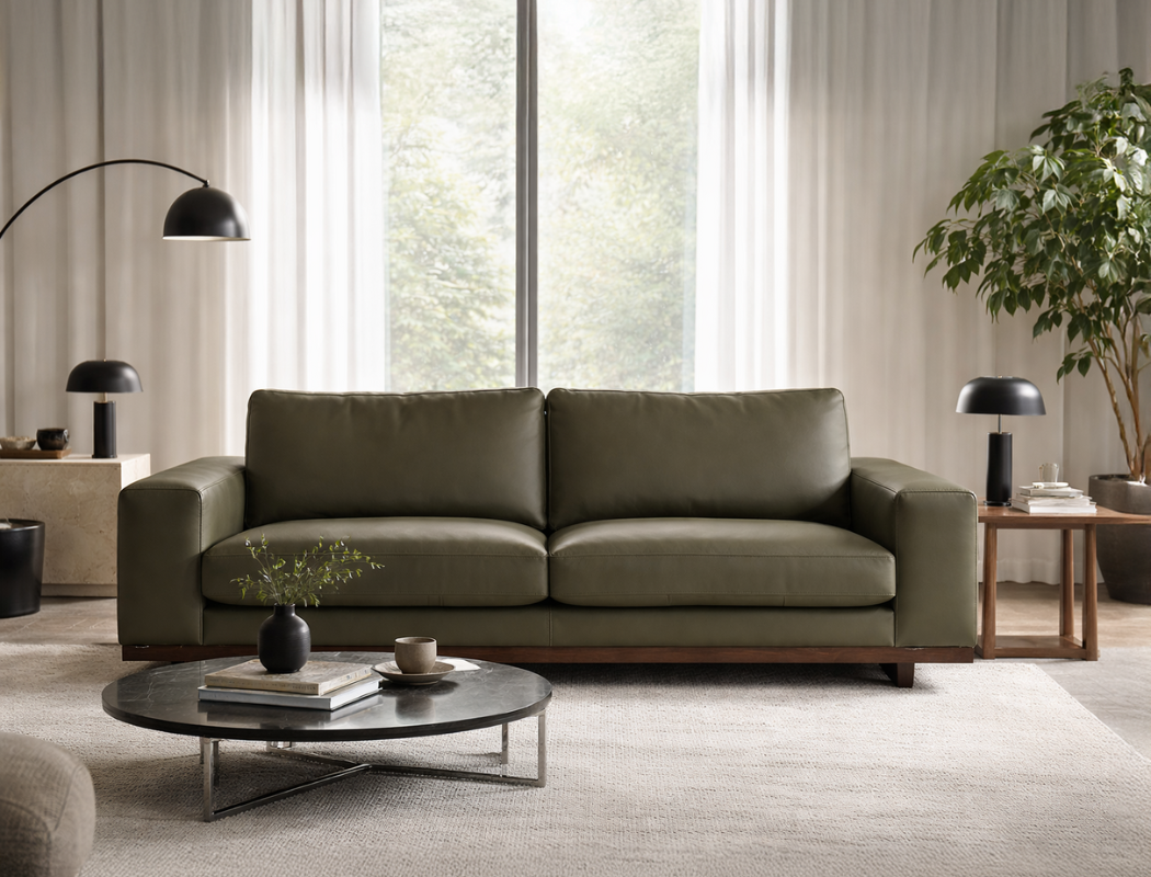 Princeton 3.5 Seater Leather Sofa (Premium), Army Green