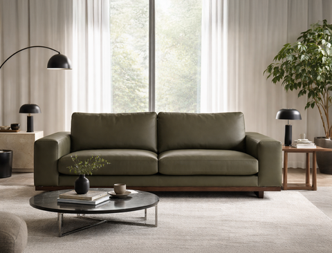 Princeton 3.5 Seater Leather Sofa (Premium), Army Green