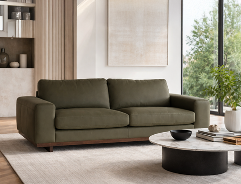 Princeton 3.5 Seater Leather Sofa (Premium), Army Green