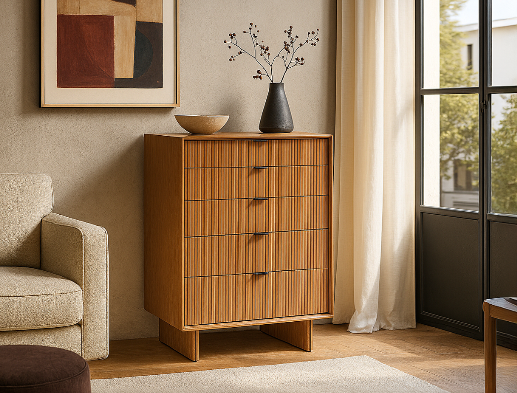 Riley Wood 5-Drawer Dresser, Natural Oak