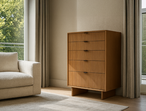 Riley Wood 5-Drawer Dresser, Natural Oak