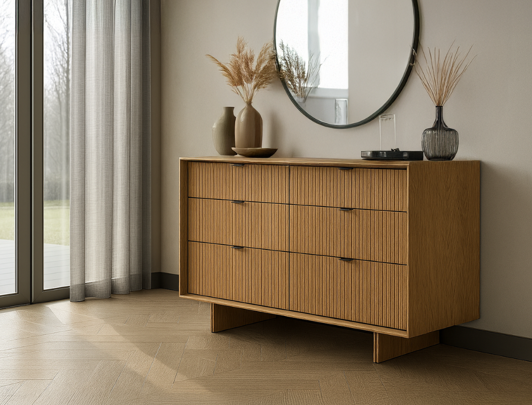 Riley Wood 6-Drawer Dresser, Natural Oak