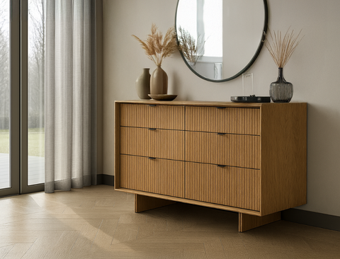 Riley Wood 6-Drawer Dresser, Natural Oak